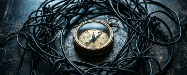 Boussole sur fond sombre représentant le cap en période d'incertitude